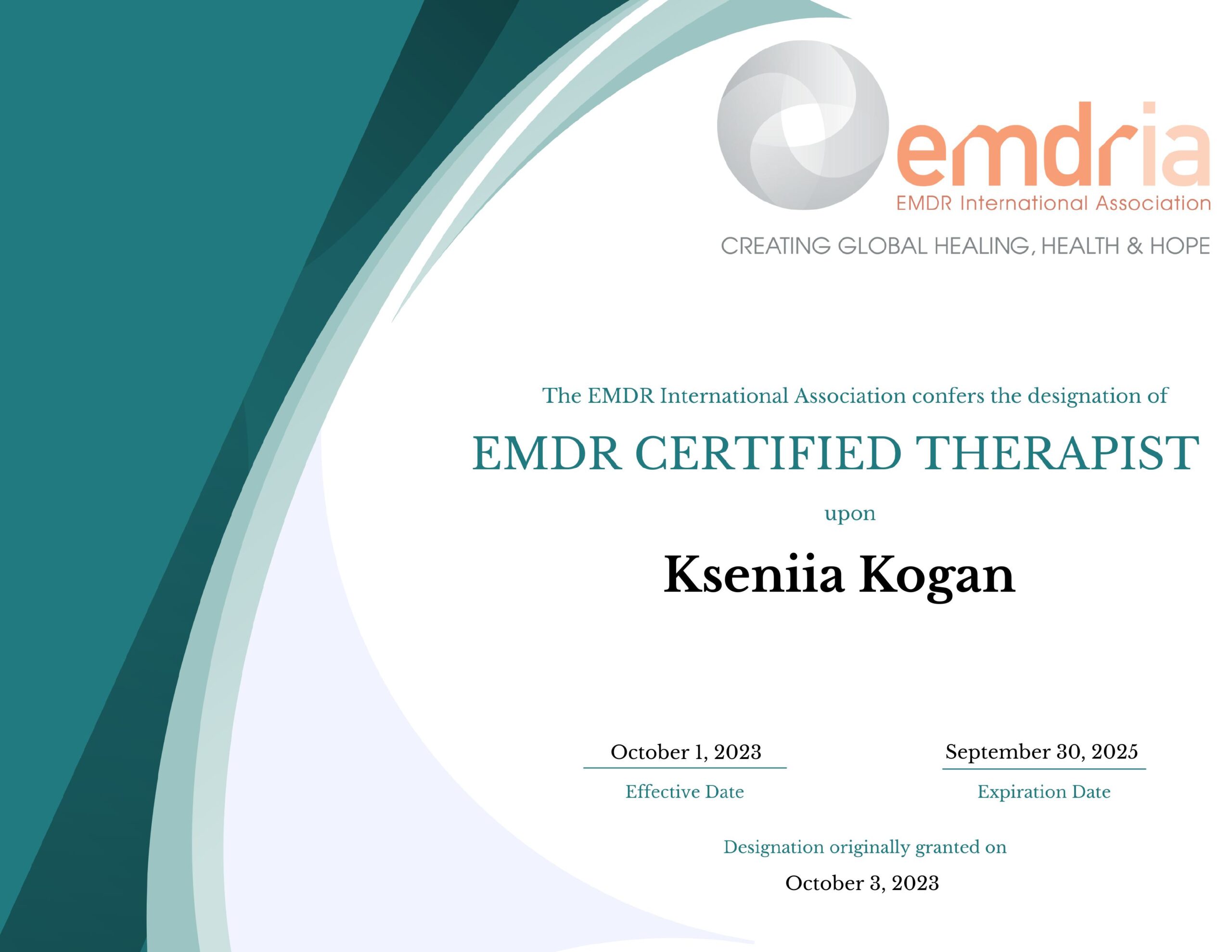 Emdr Certified Therapist Certificate Emdr Certified Therapist Certificate
